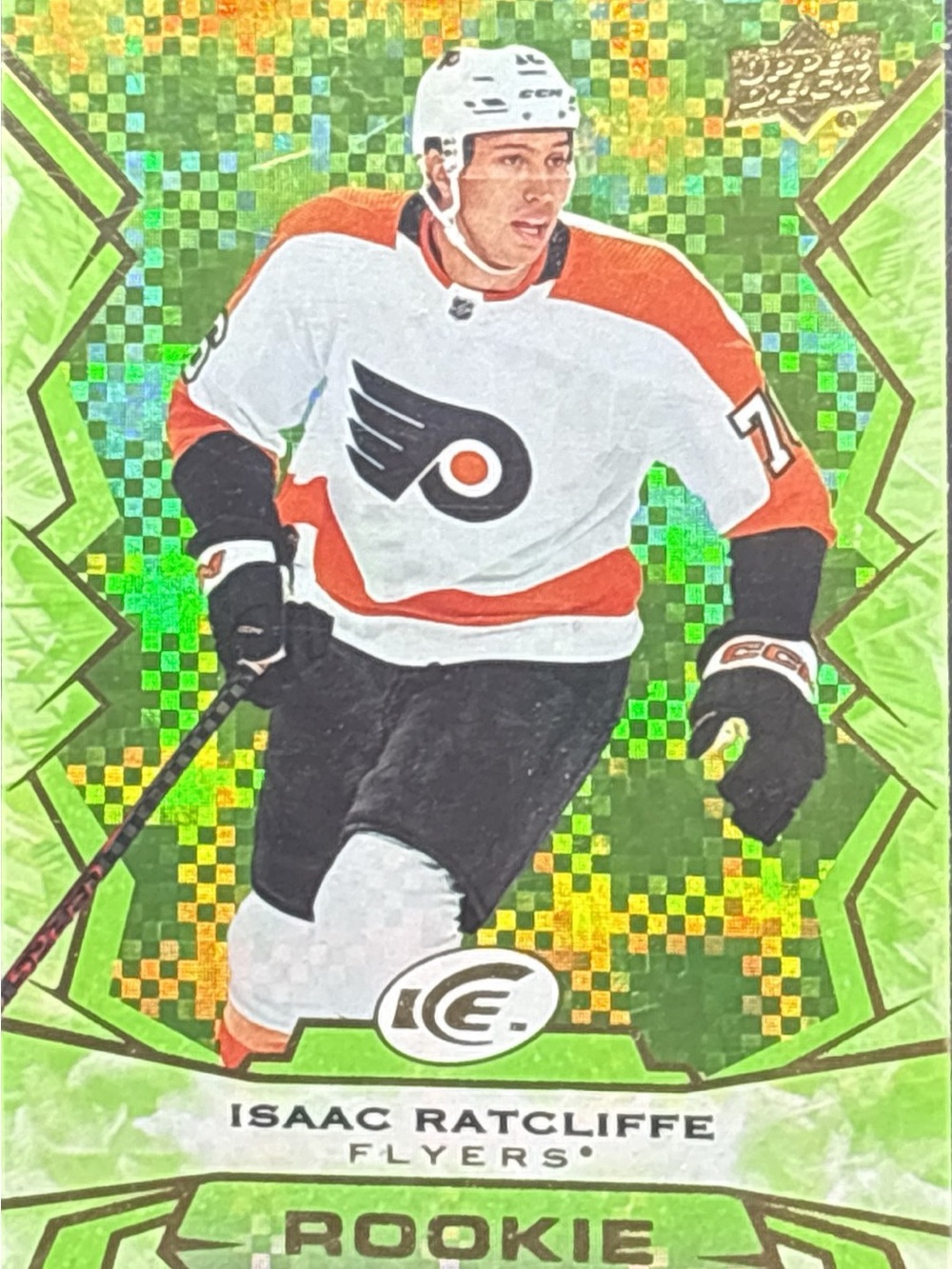 Upper Deck Isaac Ratcliffe Rookie Card - Philadelphia Flyers - Green Refractor